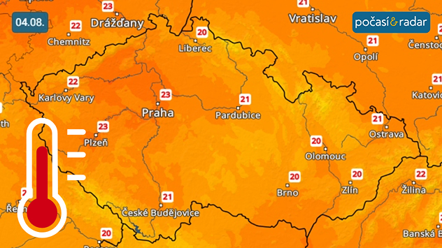Předpověď maximálních teplot v Česku na pondělí 4. srpna: Nejvyšší denní teploty se budou v Česku v nejbližších dnech držet většinou jen na hodnotách lehce přes 20 °C, jen ojediněle, na nejteplejších místech, se přiblíží až k 25 °C.