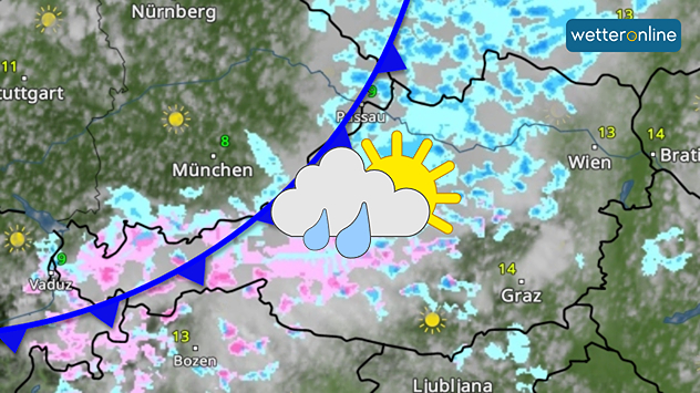 Das WetterRadar zeigt Regengüsse in Österreich