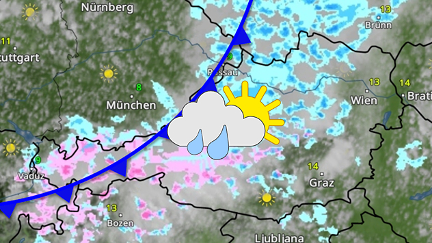 Das WetterRadar zeigt Regengüsse in Österreich