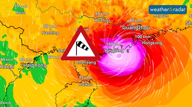 WindRadar shows wind speeds exceeding 150 kilometres per hour on the coast of China