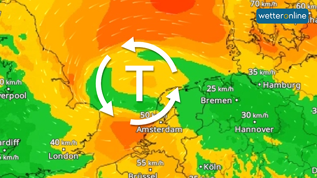 Ein Tief liegt vor der Niederländischen Nordseeküste