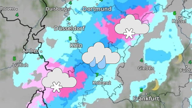 In Eifel und Sauerland rieseln am Abend Flocken. In den niedrigeren Lagen regnet es.