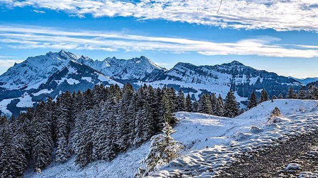 Unweit davon, mit Blick zum Säntis, liegen um 1500 Meter Höhe einige Zentimeter Schnee.