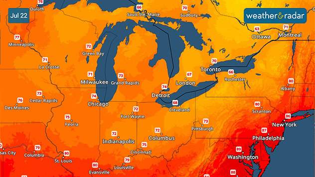 Cooler-than-average highs on Wednesday across the great Lakes and interior Northeast.