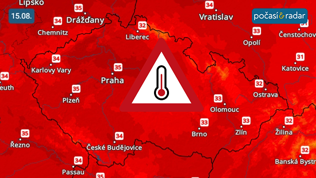 Předpověď maximálních denních teplot v Česku na sobotu 15. srpna: O víkendu porostou maximální teploty až k 35 °C.