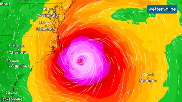 WindRadar zeigt zeigt den gewaltigenHurrikan ERIN 
