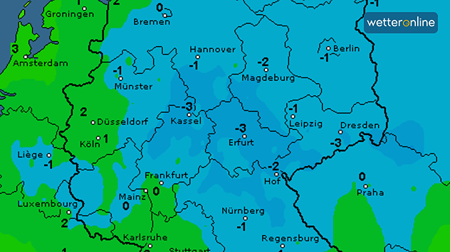 Grafik: Tiefstwerte am Boden, fast überall Frost Samstag früh 