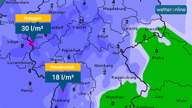 Karte zeigt Regenmengen vom Donnerstag von 7 bis 19 Uhr