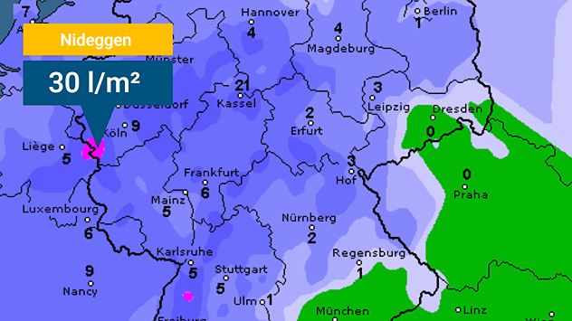Karte zeigt Regenmengen vom Donnerstag von 7 bis 19 Uhr