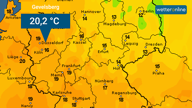 Farbkarte der Tiefstwerte in der Nacht zum Montag