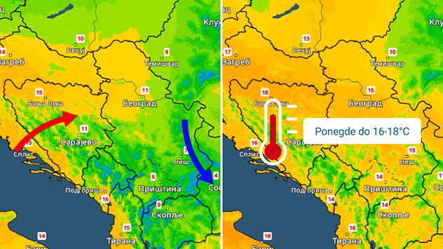 Otopljenje u nedelju i ponedeljak