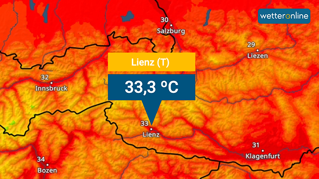 Wetterkarte von Österreich mit Temperaturen