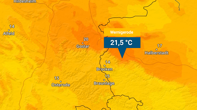 Die Temperaturen heute um 07:30 Uhr im Harz.