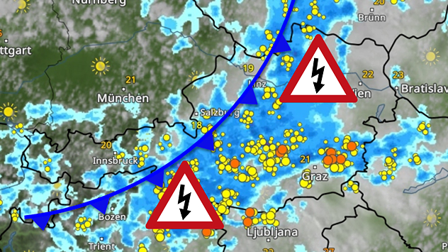 WetterRadar zeigt in Österreich zahlreiche Gewitter