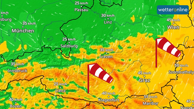WindRadar für Österreich zeigt regional starke Böen