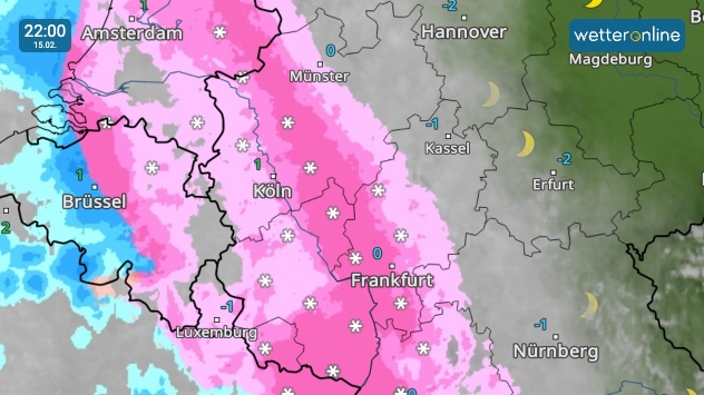 WetterRadar am Sonntagabend mit Schnee im Westen