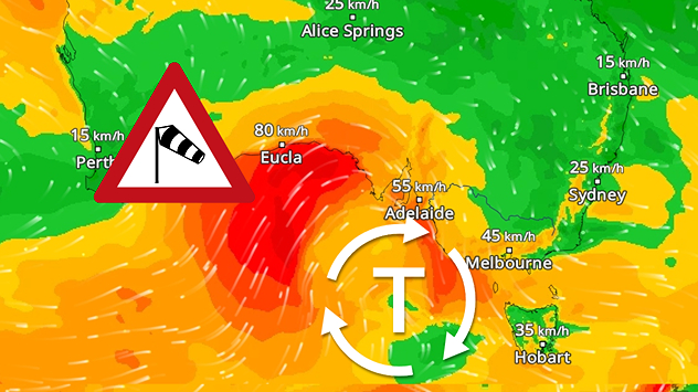 WindRadar zeigt Sturm vor der Südküste Australiens