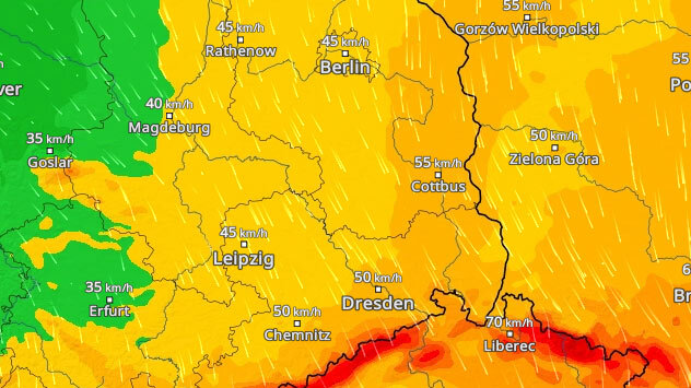 WindRadar Sonntag zeigt starke Böen