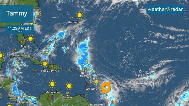 Tormenta Tropical Tammy que estará ganando fuerzas, convirtiéndose en huracán. 
