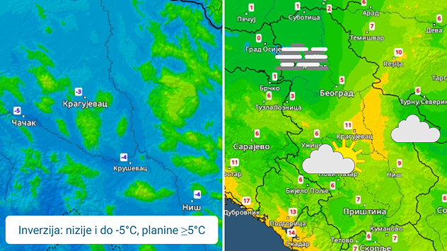 Minimalna i maksimalna temperatura u utorak