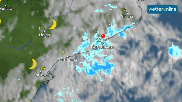 Im WetterRadar ist am Montag etwas Regen bei Barcelona zu sehen. 