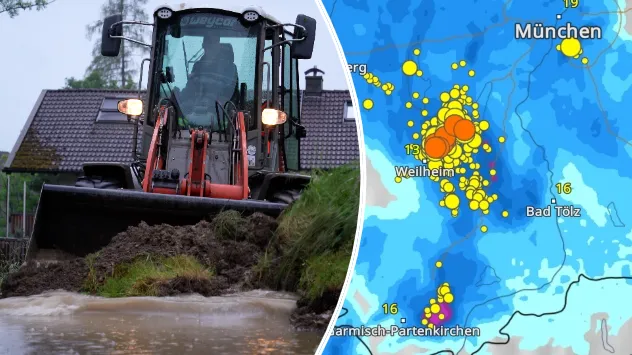 WetterRadar und Foto von Überflutungen