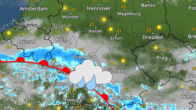 WetterRadar zeigt Regengüsse im Süden und Westen Deutschlands