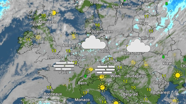 WetterRadar zeigt Dauergrau in halb Europa