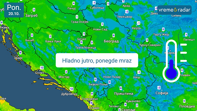Minimalna temperatura u ponedeljak