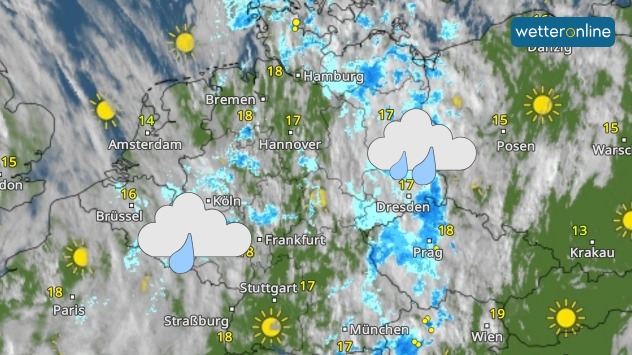 WetterRadar von Sonntagmorgen zeigt viel Regen im Osten