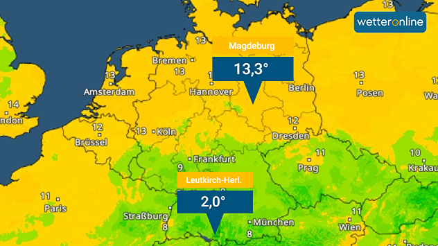 Temperaturkontraste Mittwochmorgen im TemperaturRadar