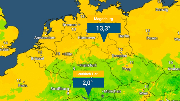 Temperaturkontraste Mittwochmorgen im TemperaturRadar