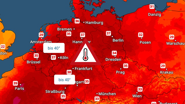 TemperaturRadar Mittwoch - Hitze bis 40 Grad