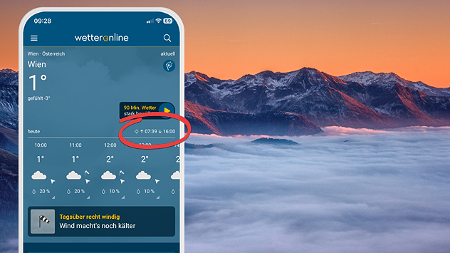 Die WetterOnline-App zeigt, wann die Sonne bei dir auf- und untergeht.