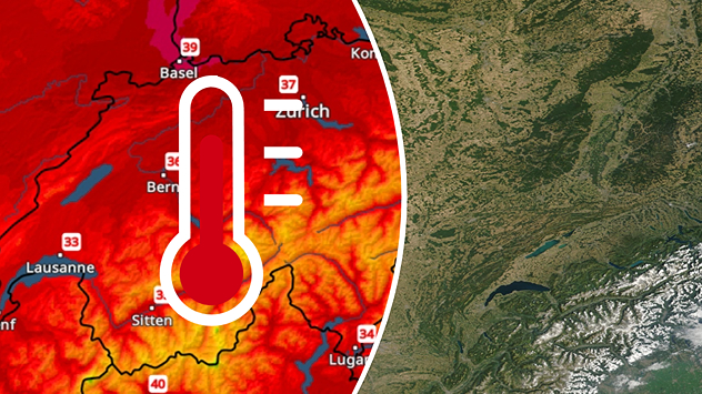 Temperaturkarte und Satellitenbild der Schweiz