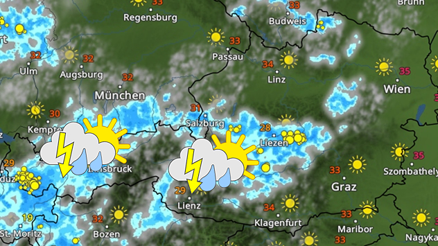 WetterRadar zeigt einige Gewitter über dem Westen Österreichs