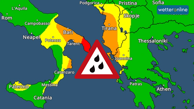 Unwetterwarnungen für den zentralen Mittelmeerraum vor Starkregen