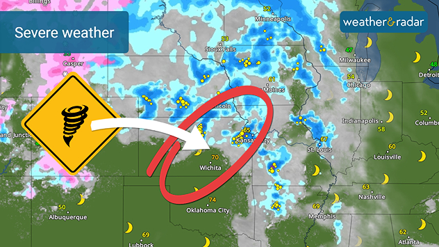 Se prevén tormentas intensas, con tornados, vientos fuertes y granizo.