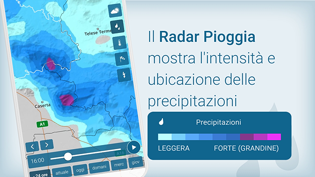 Radar pioggia - foto con ubicazione precipitazioni