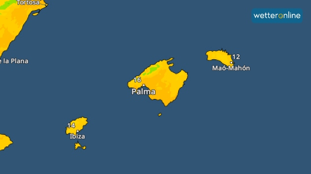 Unsere TemperaturRadar-Vorhersage zeigt, wie warm es heute den Balearen wird.