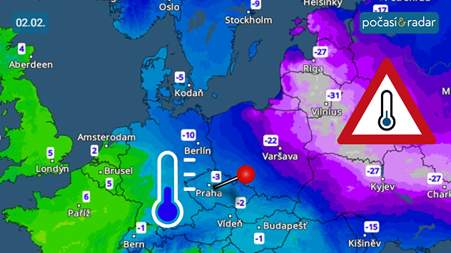 Předpověď minimálních teplot v Evropě na pondělí 2. února: Nedaleko na východ a severovýchod od Česka se v těchto dnech nachází extrémně studený vzduch. Minimální teploty budou v noci na pondělí ve státech na severovýchod od Česka padat až pod -30 °C!