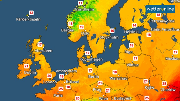 Hőmérséklet-radar Európa hőmérséklet-szimbólummal