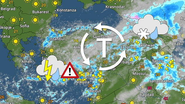 Radar météo montrant une dépression au-dessus de la Méditerranée orientale