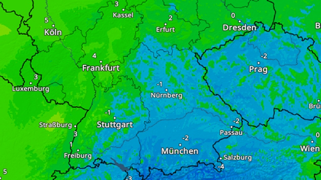 TemperaturRadar zeigt Frost in Bayern