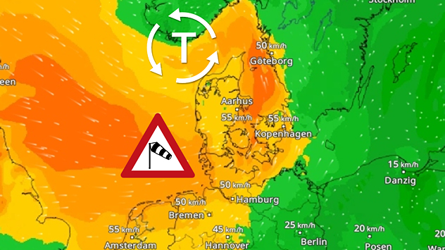 WindRadar zeigt Tief zwischen Dänemark und Skandinavien