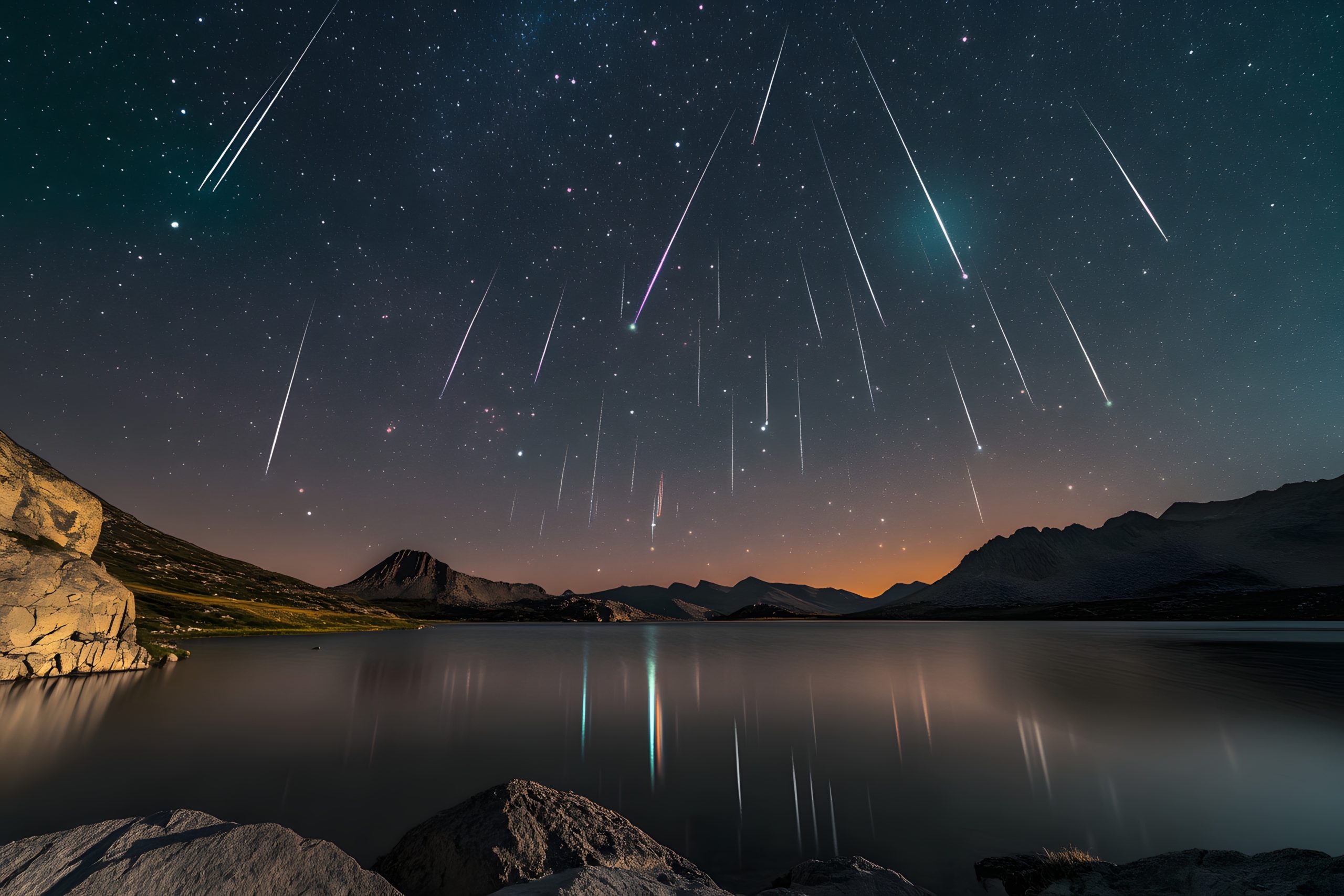 A meteor shower and the Milky Way.
