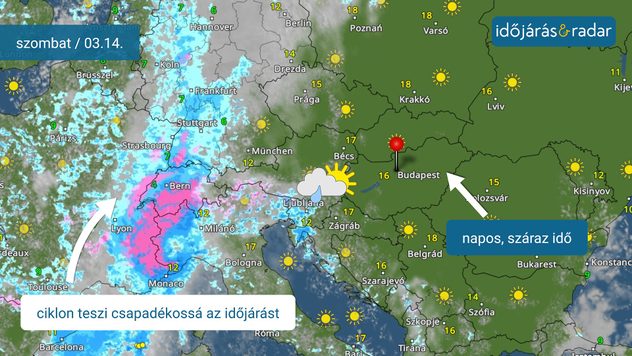 időjárási térkép, ami szombatra vonatkozik