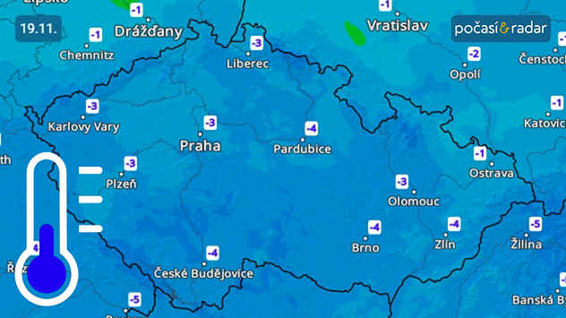 Předpověď minimálních teplot v Česku na středu 19. 11. Noční minima budou v nejbližších dnech na celém území klesat pod bod mrazu.