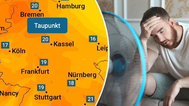 Der Taupunkt liegt in der ganzen Westhälfte heute über 17 Grad - damit ist die Luft unangenehm drückend.