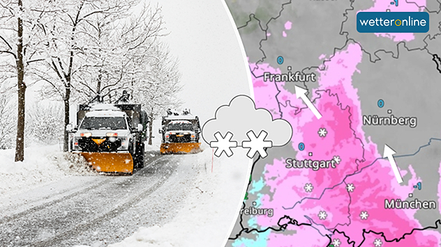 Ab Sonntagabend kommen aus den Alpen heraus kräftige Schneefälle auf.